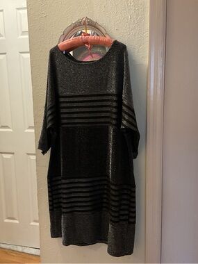Roz & Ali Black Metallic Stripe Knit Dress